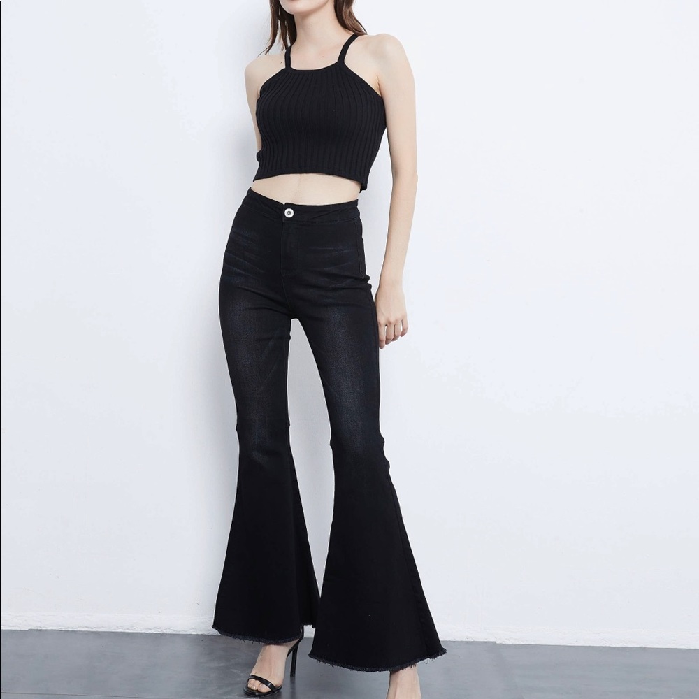 Anna Kaci Black bell bottom jeans S M L XL